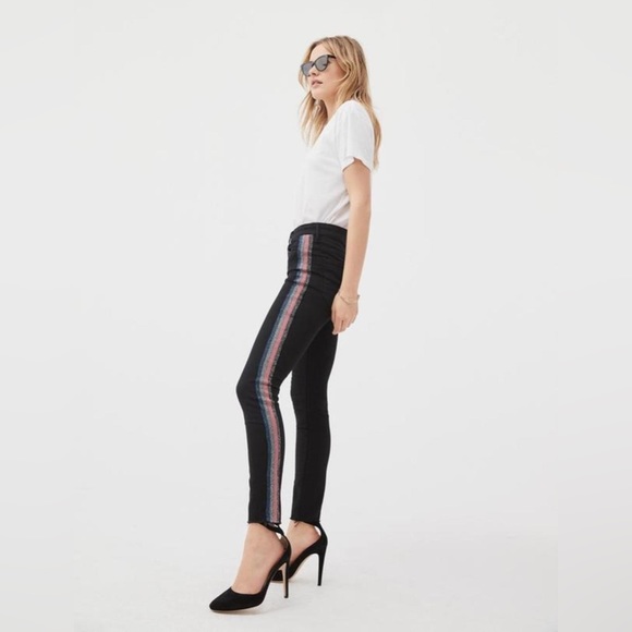 MOTHER “the looker ankle fray” in guilty glitter racer Stripe Size 28 - Picture 1 of 9